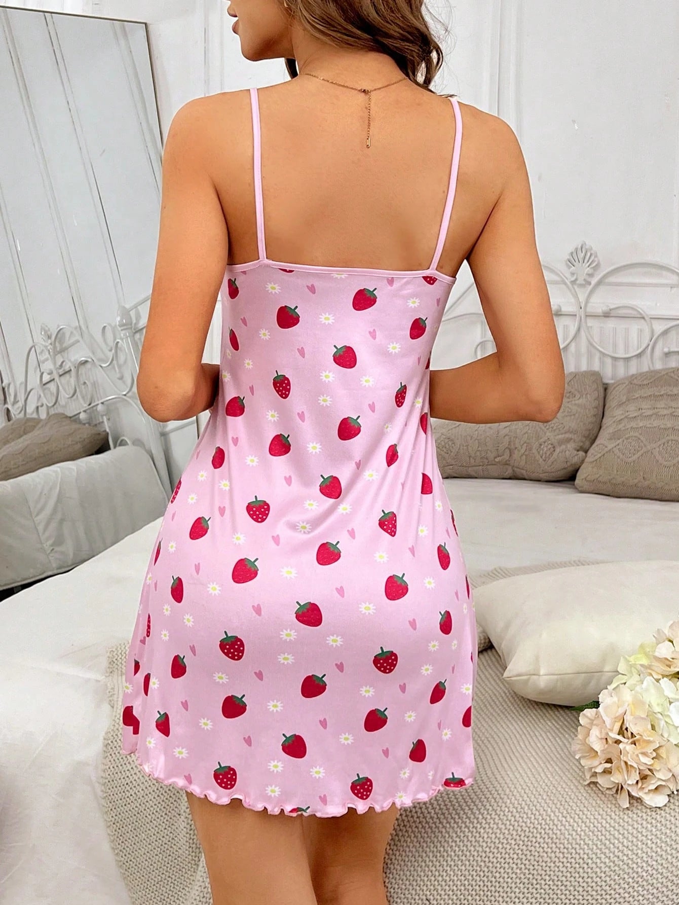 Women's Pajamas Summer Sleeveless Camisole Nightdress Milk Silk Fabric Floral Strawberry Print Sexy Adult Pajamas Dress