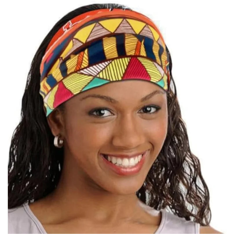 African Headbands Bohemian Headscarves Retro Printed Stretch Headscarf Sports Yoga Headbands with Wide Brim