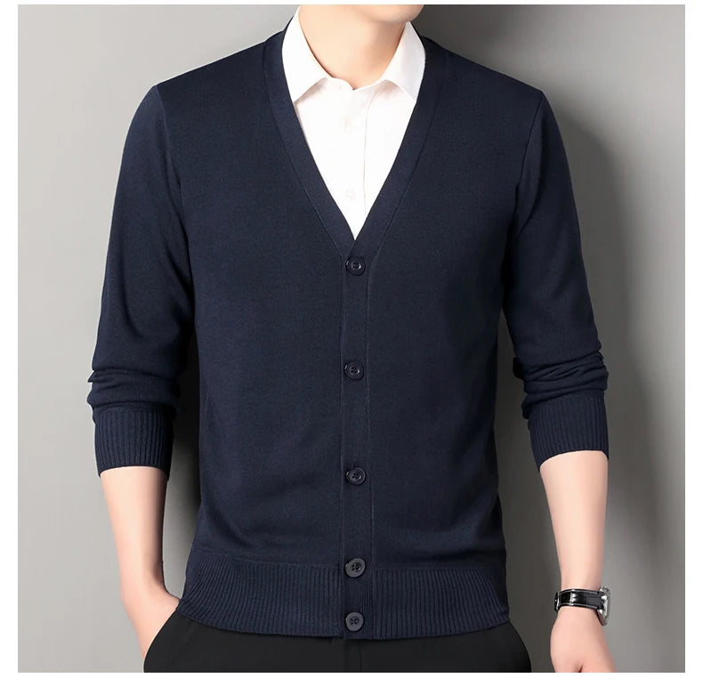 Mens Autumn Clothes Fleece Cardigan Jacket Knitted Sweater Outwear V-neck Fashion Cardigans Warm Men's Top