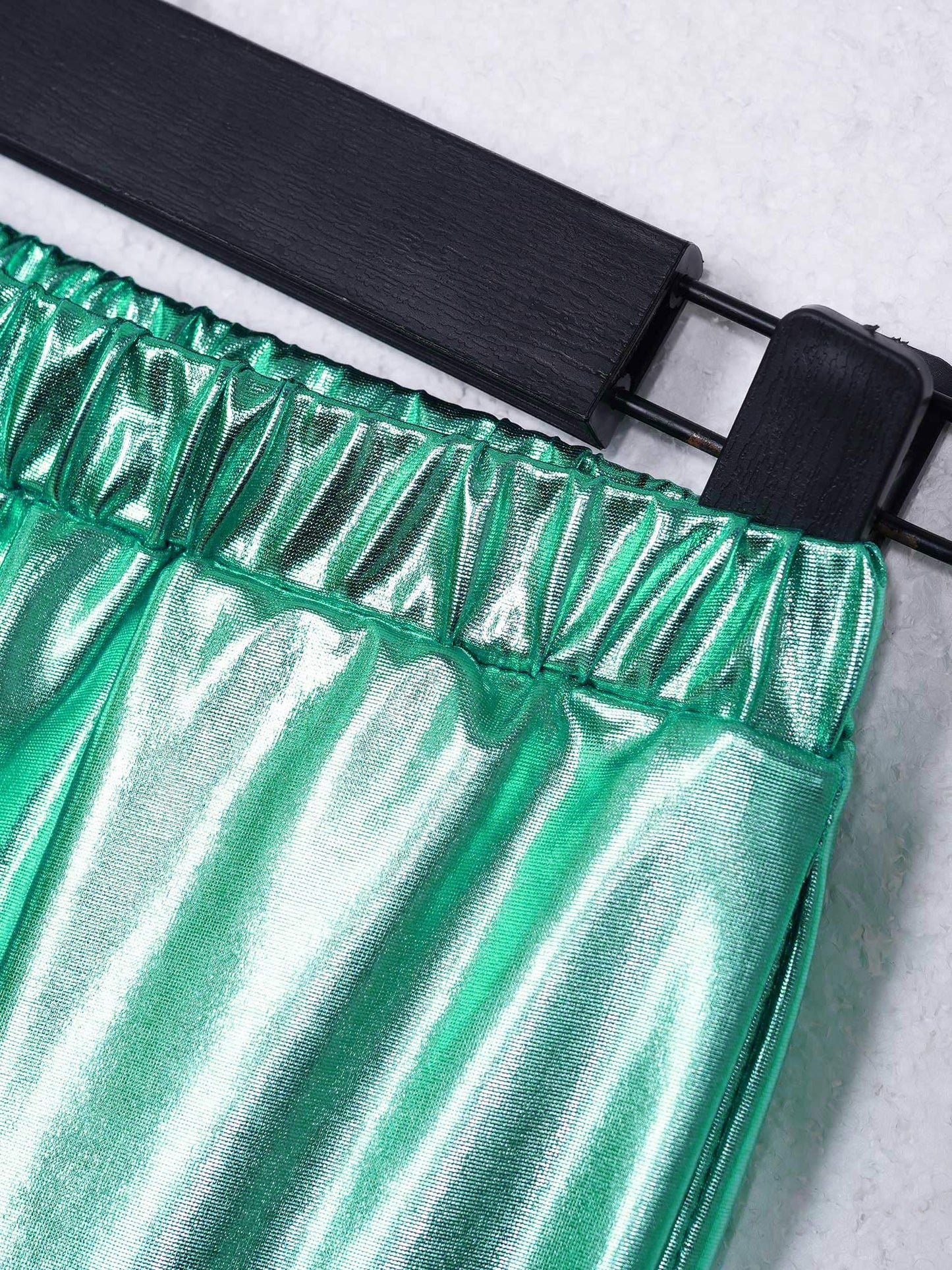 Kids Girls Fashion Party Clothes Glossy Metallic Elastic High Waist Dance Pants Hip Hop Trousers Streetwear Dancewear Sweatpant