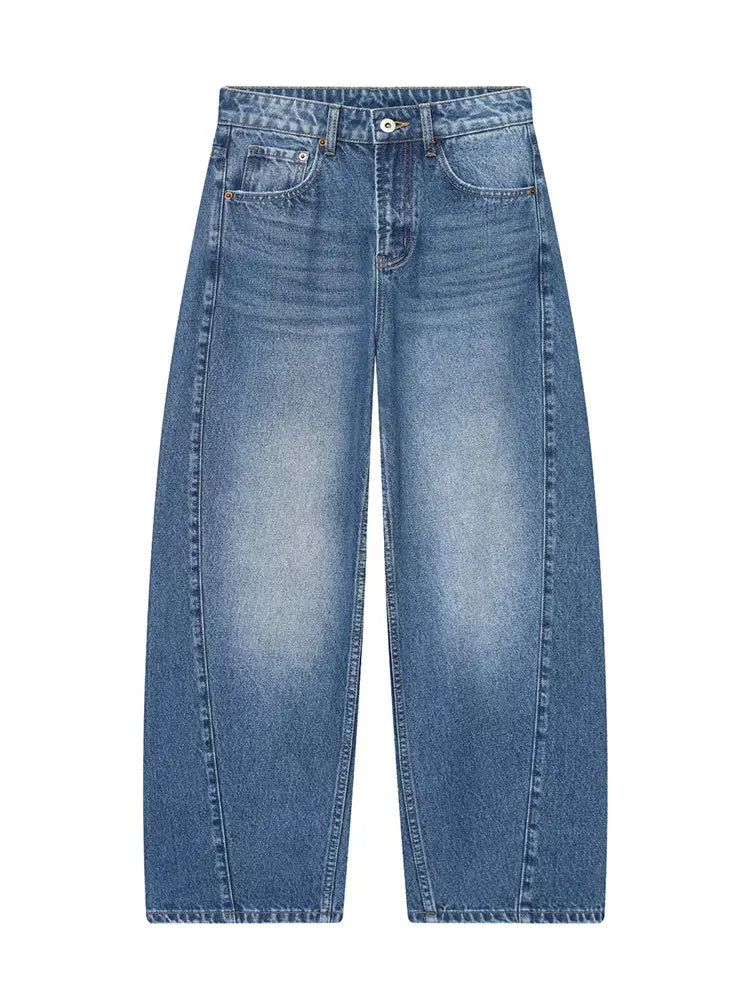 HH Women Fashion Baggy Straight Jeans Casual Loose Mid Waist Denim Pants Autumn Female High Street Chic Trousers Jeans