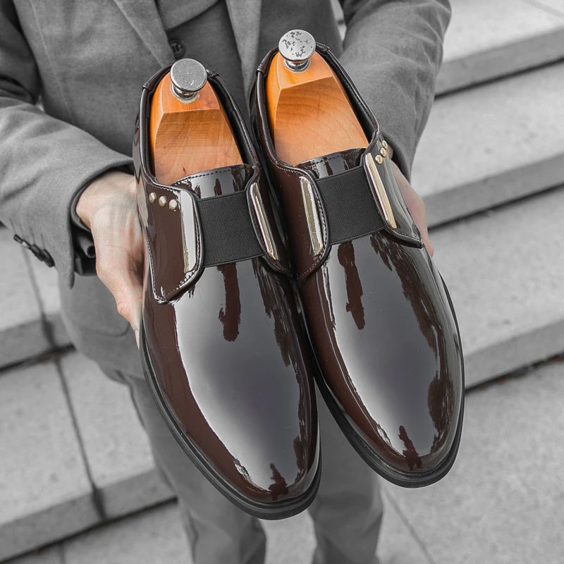 Luxury Brand Men's Shiny Leather Shoes High-end Occasions Business Men's Formal Shoes Classic Loafers Brown Retro Shoes