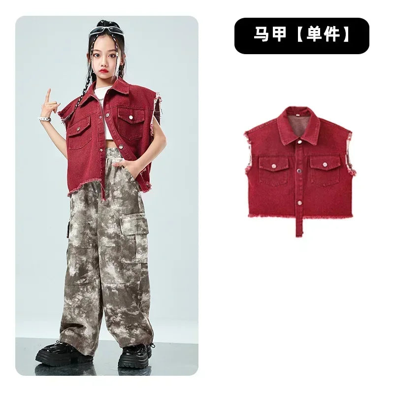 Children Hip Hop Jazz Fashion Show BoyGirl Loose Vest Baggy Pan t T-shirt Suits Sets Dance Performance Clothes Kids Tracksuits