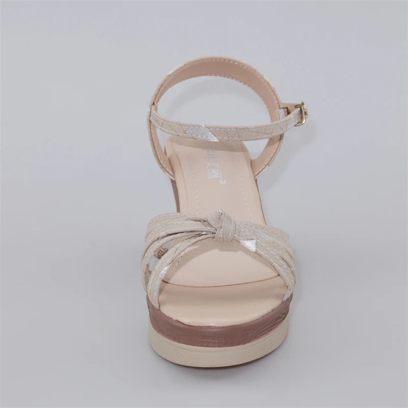 Hot Sale Thick Sole Leather Casual Platform Sandals Women Summer 2026 High Heels Wedges Shoes for Office Beach Mother