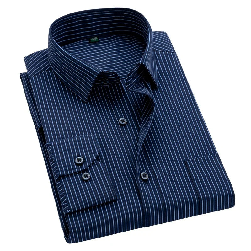 Quality Plus Size S To 8xl Formal Shirts for Men Striped Long Sleeved Non-iron Slim Fit Dress Shirts Twill Social Man's Clothing
