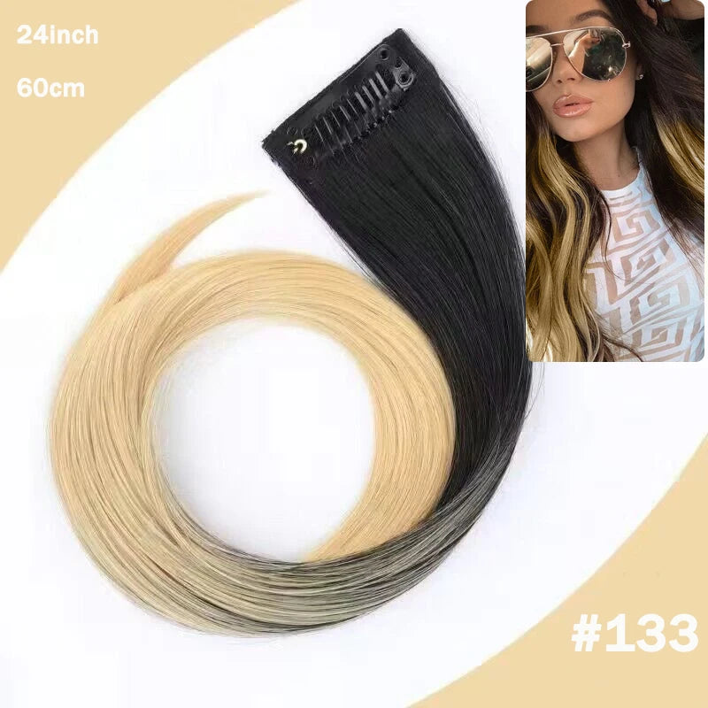 LUPU Hair Clips Hair Extensions Wig Synthetic Long Straight Gradient Color Clip-in Hair piece Hair Clips for Hair for Women Wear