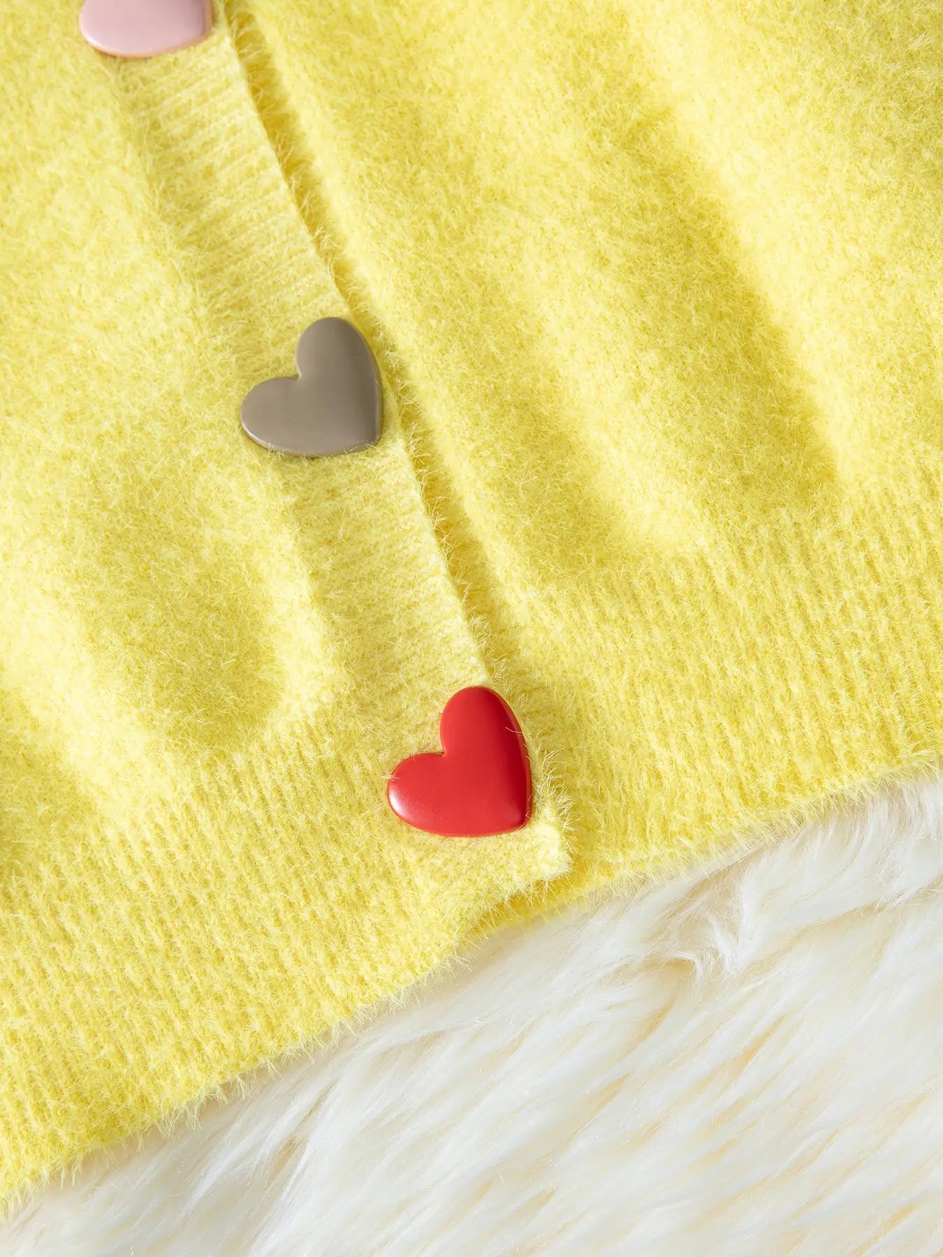 Autumn Winter Fashion Yellow Cardigan Women Heart Button Long Sleeve Knit Sweater Outerwears