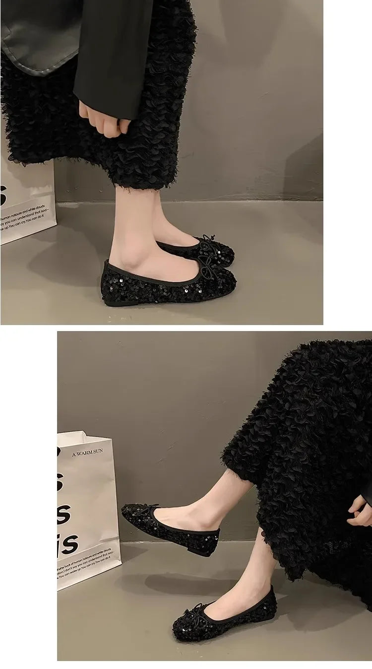 Shoes for Women 2026 New Sequin Design Women's Flat Shoes Soft Non-slip Ballet Shoe Women Work Shoes Comfortable for Work