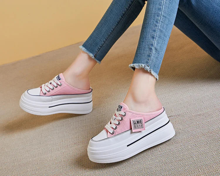 Fujin flip flops women 7.5cm Platform Slippers Denim Chunky Sneaker Casual Comfy Breathable Summer Shoes Women's slippers