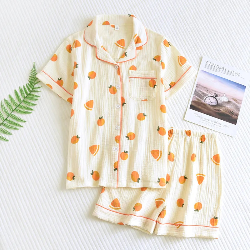 Women's short sleeve trousers home service cotton yarn thin pajama set spring and autumn cotton home service suit