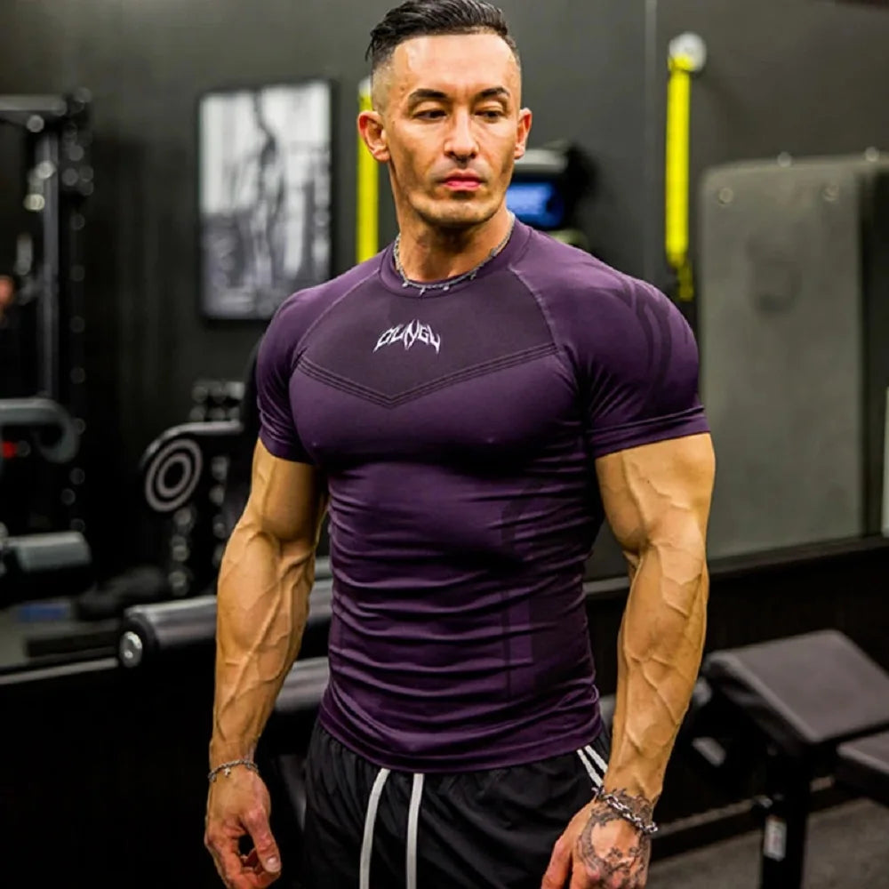 Sports T-shirt Men's Tight Fitness Suit High Elasticity Quick-drying American Tight Fashion Muscle Leg Training Short Sleeve