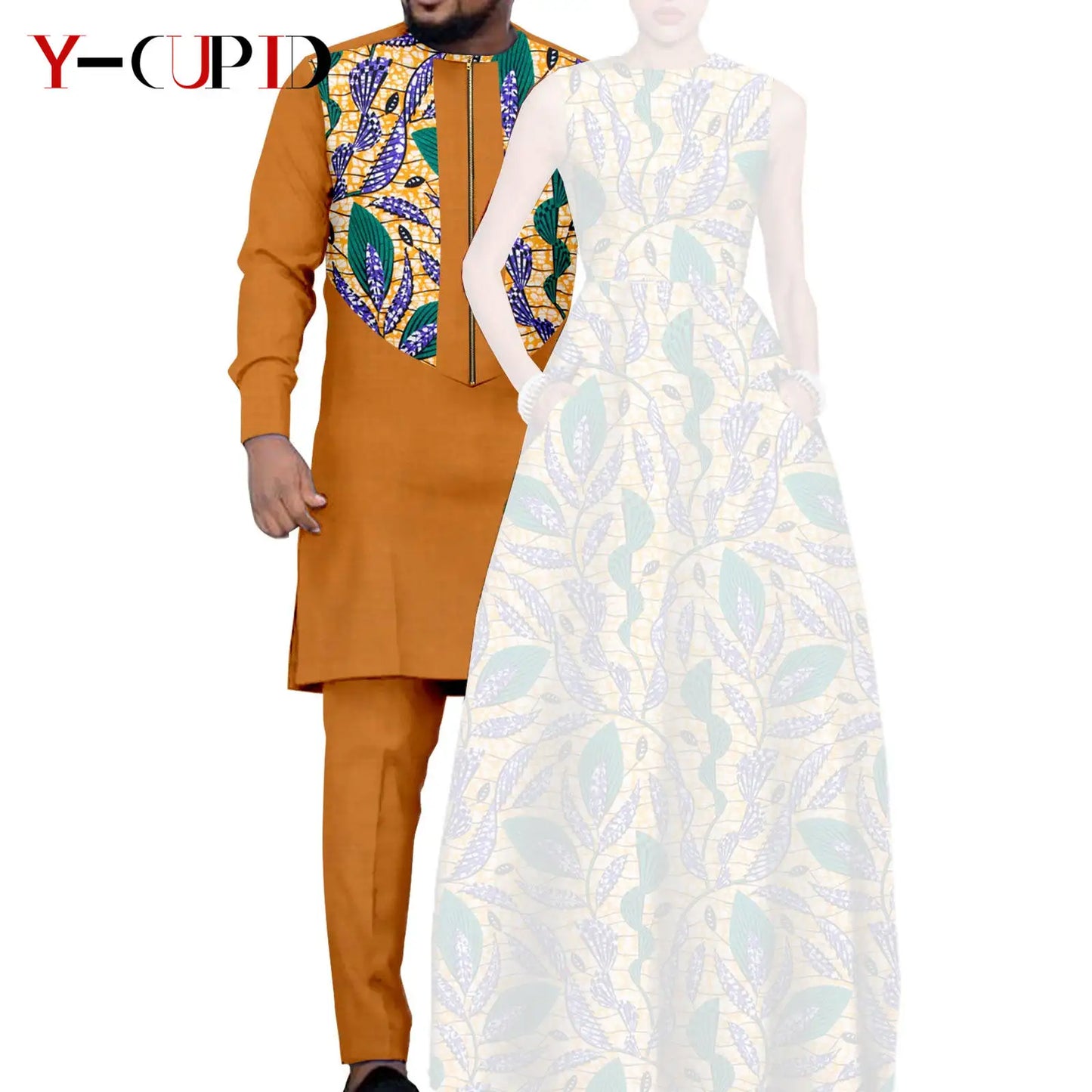 African Dresses for Women Matching Couple Outfits Bazin Riche Men Top and Pant Sets Dashiki Outwear for Party Vestidos Y23C067