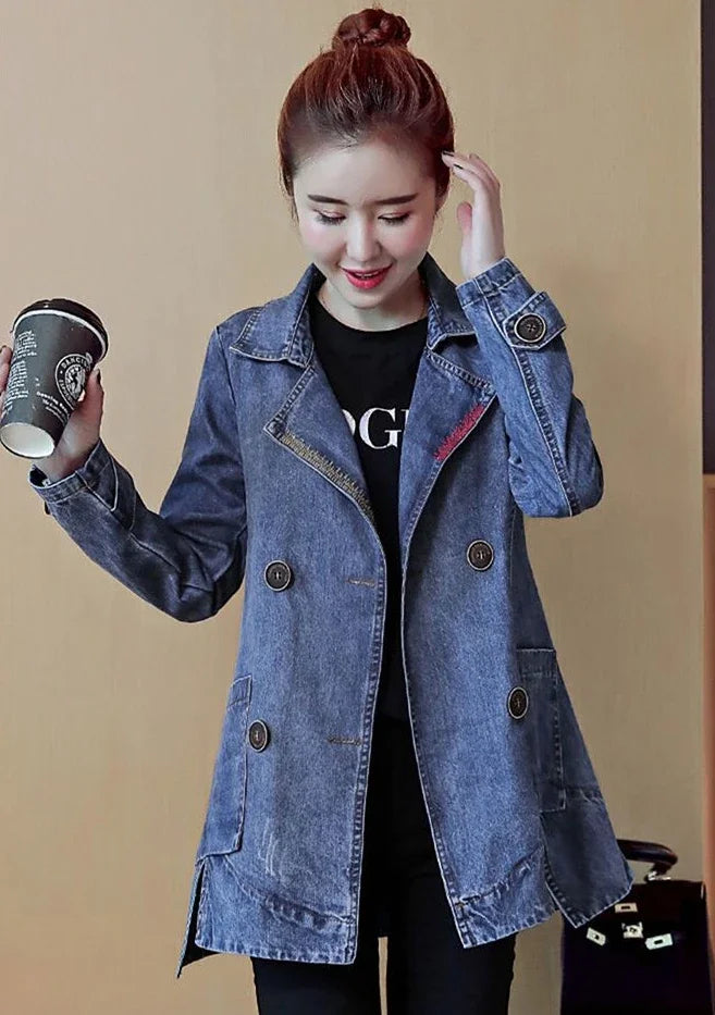 Plain Female Jeans Coats Korean Women's Denim Jackets Long Trench Designer in Promotion 2025 Trend Deals Chic and Elegant New