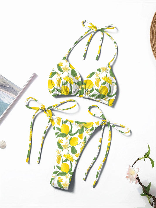 New European and American Style Solid Color Sexy Lace-Up Hot Girl Style Fashionable Bikini Swimwear for Women