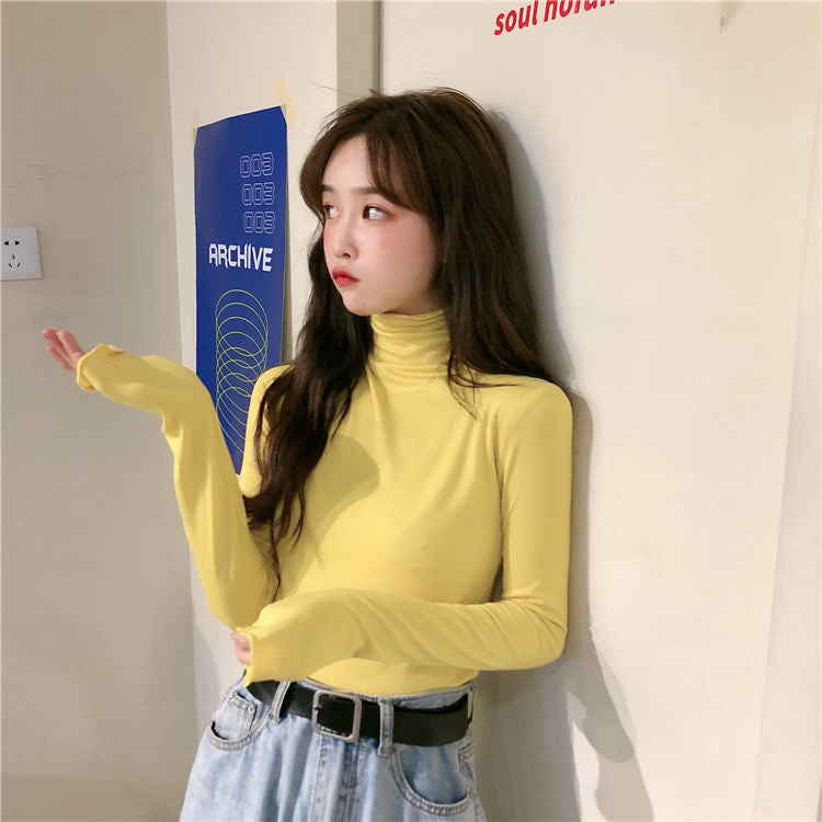 YSZWDBLX Women T-shirts Autumn Winter Modal Bottoming Shirt Warm Turtleneck Inner Wear Korean Casual Slim High Strecth Tops