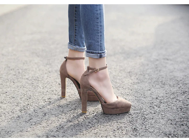 Black Platform Pumps for Women 14cm Spike Heels Ankle Strap Sexy Fashion High Heels Party Wedding Shoes Ladies