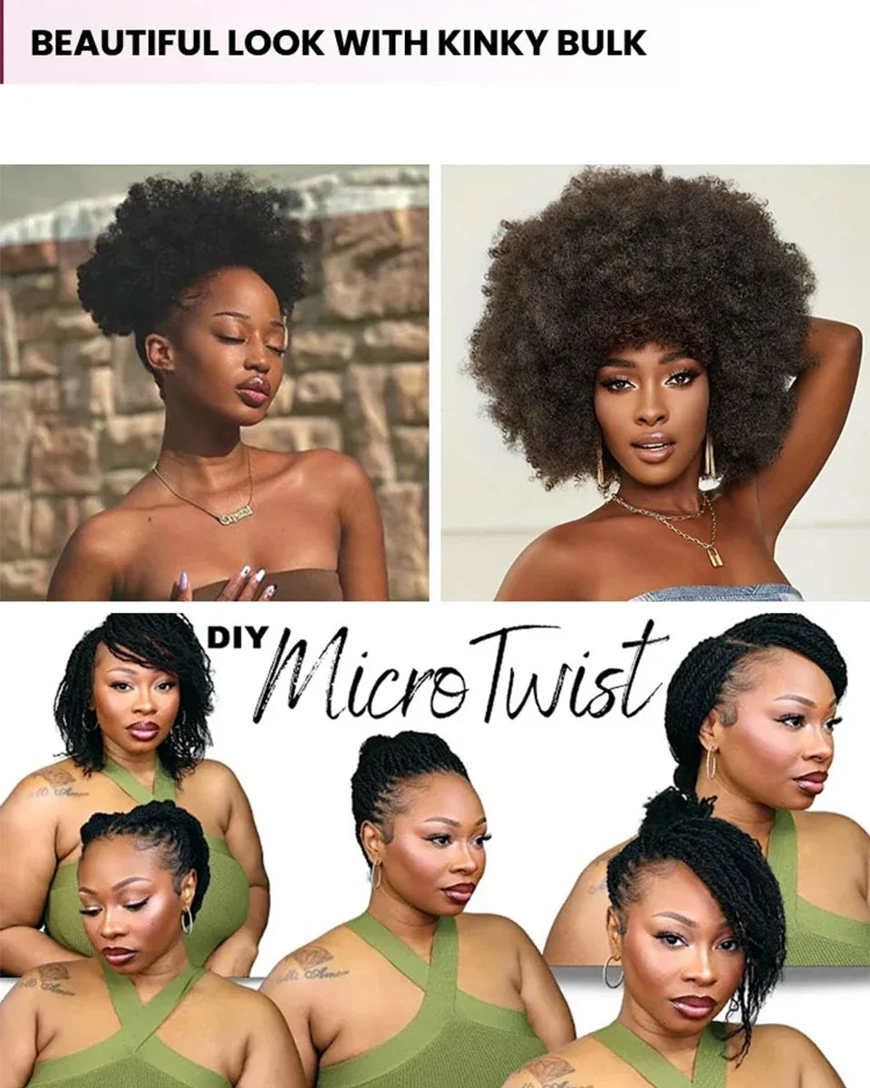 QVR Afro Kinky Bulk Hair No Attachment QVR Afro Curly Bulk Human Hair Rebecca Virgin Remy Dreadlock 50G/Pack Highlight Braids