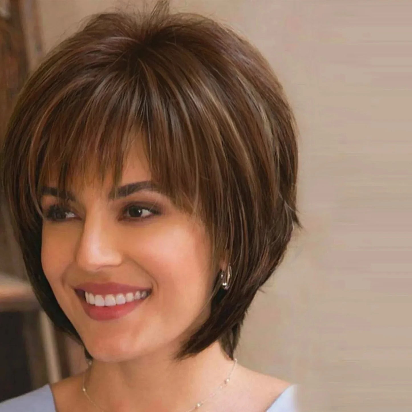 Short Brown Bob Wigs for Women Mixed Blonde Synthetic Natural Hair Wig
