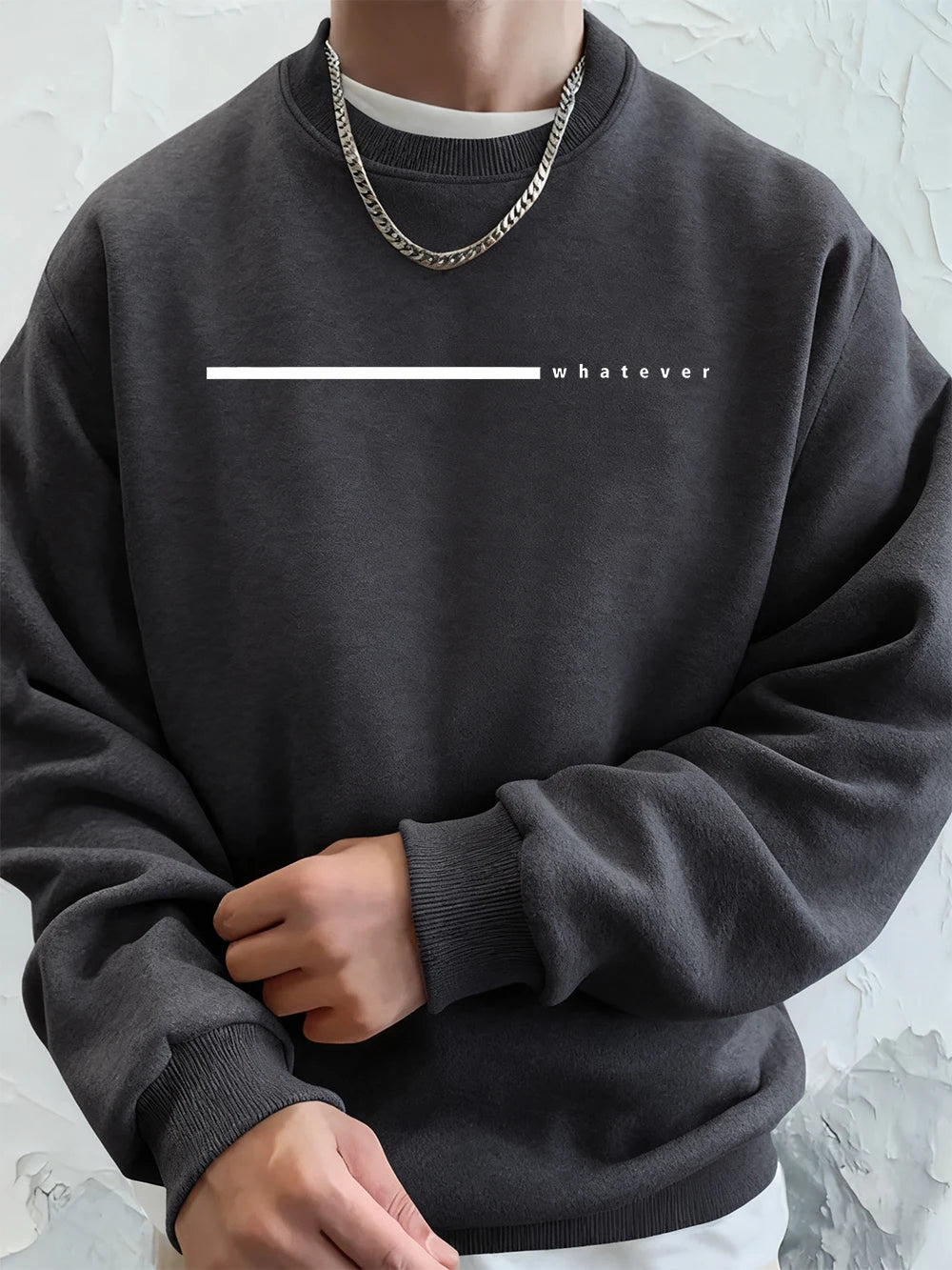 Simple Whatever Letter Printed Men'S Sweatshirt Winter Loose Hoodie Sports Crewneck Fleece Warm Sportswears Basics Men Clothes BAZAARHUBO