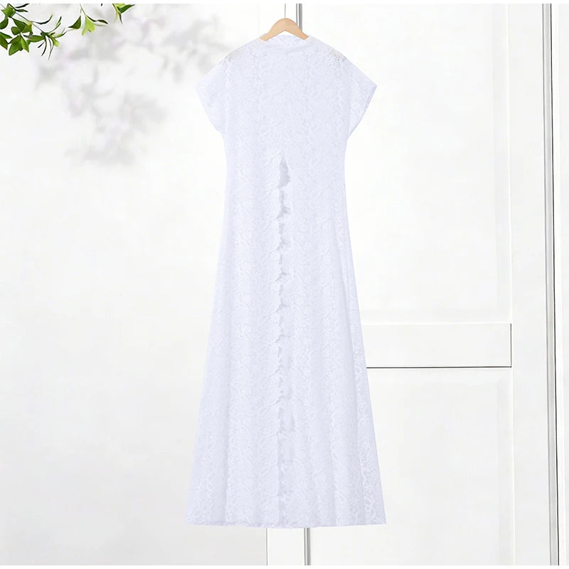 See Through Lace Vest Pant Set Women Beach Sling  Tops Pleated Straight Pants 2026 Summer Vacation Hollow Out Lady Suits