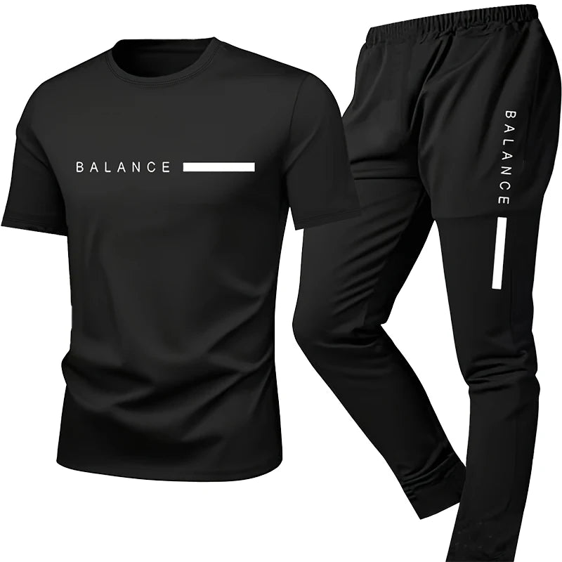 2-piece men's spring and autumn summer sleepwear short sleeved pants fashionable and trendy letter pattern home suit set