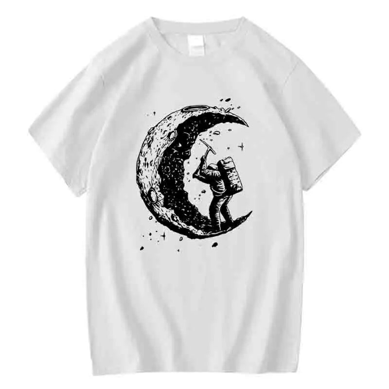Men's High Quality 100% Cotton Moon Print Casual Summer Cool Short Sleeve Men Tshirt Loose t-shirt Male Tee Shirts Male Tee Tops