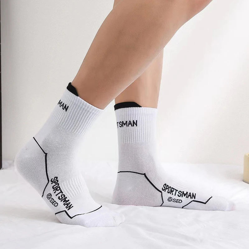 6/12 Pairs Men Mid Length Sports Socks Fashionable Geometric Patterns Breathable Odor Resistant Running Cycling Basketball Socks