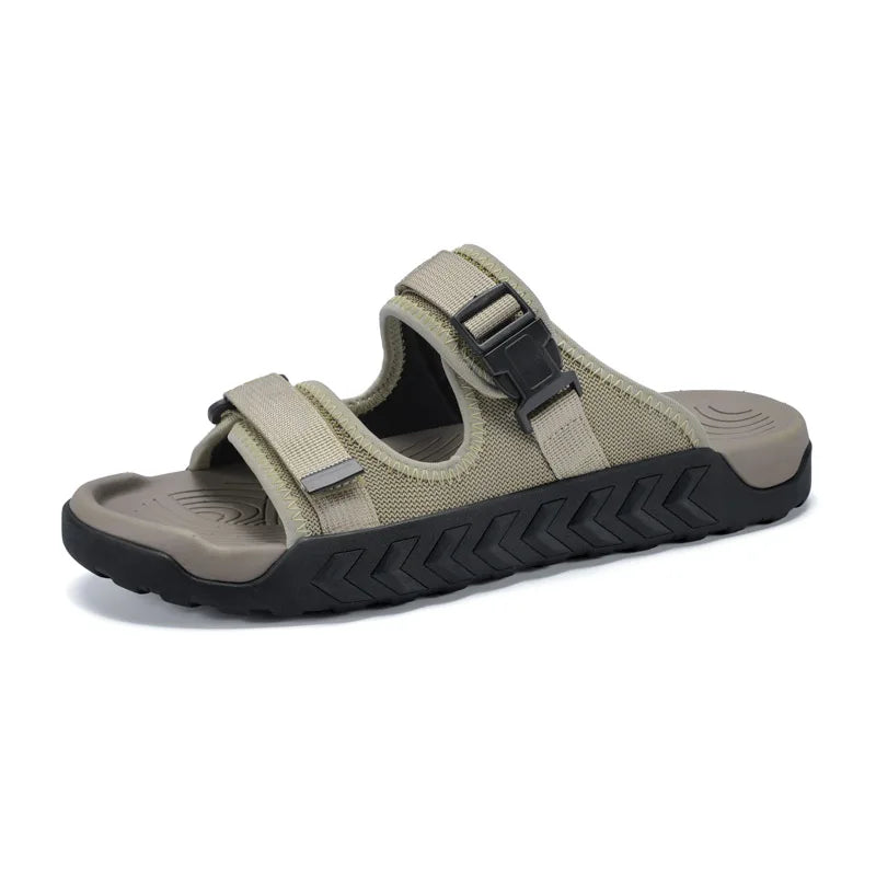 Summer Men Adjustable Outdoor Slippers Men Slides Anti Slip Slippers Black Khaki Green Comfortable Big Size 46 47