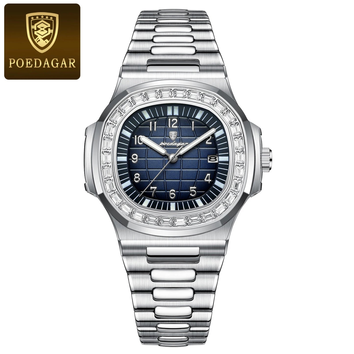 POEDAGAR Luxury Square Man Watches Waterproof Luminous Date Men Wristwatch Casual Male Clock Stainless Steel Men's Quartz Watch