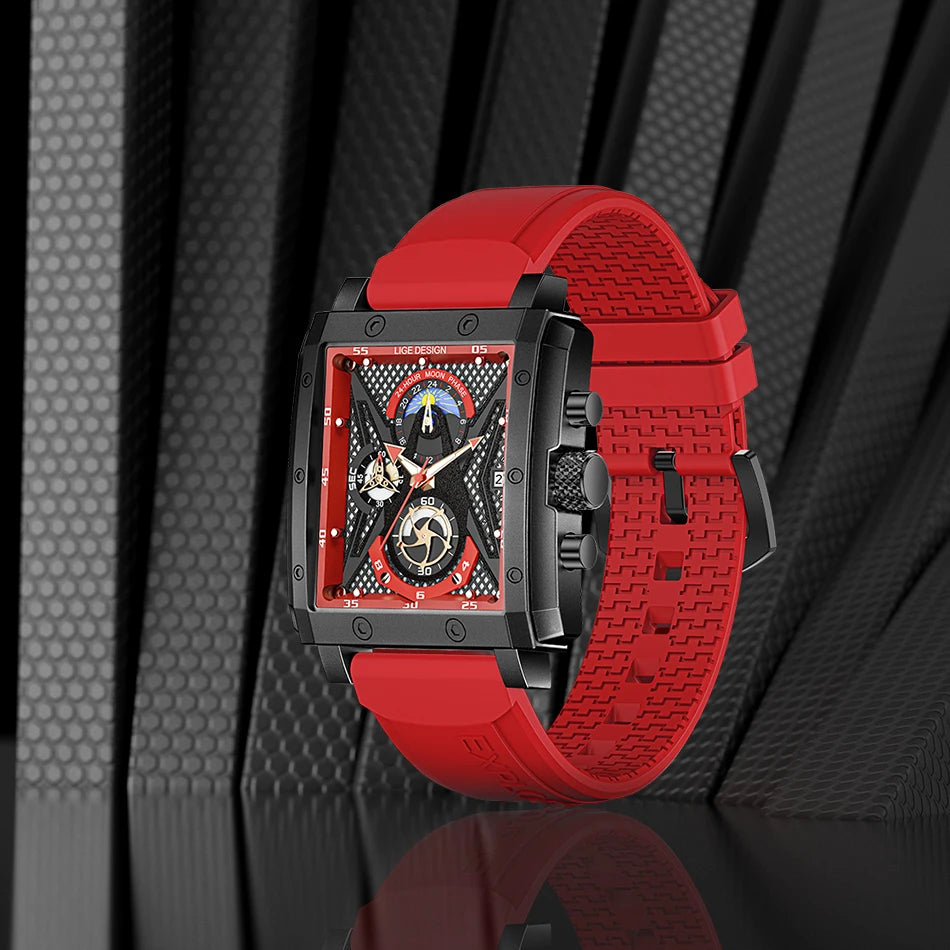 LIGE New Fashion Mens Watches Top Brand Luxury Silicone Quartz Watch For Men Waterproof Chronograph 24 Hour Moon Phase Clock+Box
