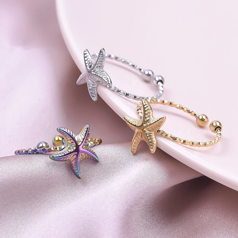 Fashion 5pcs/lot Marine Jewelry Sea Animals Conch Starfish Shell Rings Stainless Steel Rings Jellyfish Scallop Oceans Women Gift