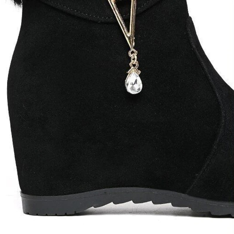 Winter Women's Wedge Ankle Boots Lncrease Height Women Pumps Metal Rhinestone Platform Shoes Plush Women Boots Comfortable Botas