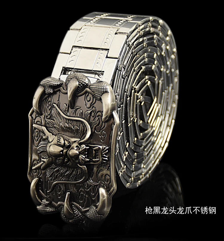 Men's belt Stainless steel Belt Retro Dragon metal Belt Gold Color Charm Belt Hip Hop Punk Strap self-defense luxury Belt male BAZAARHUBO