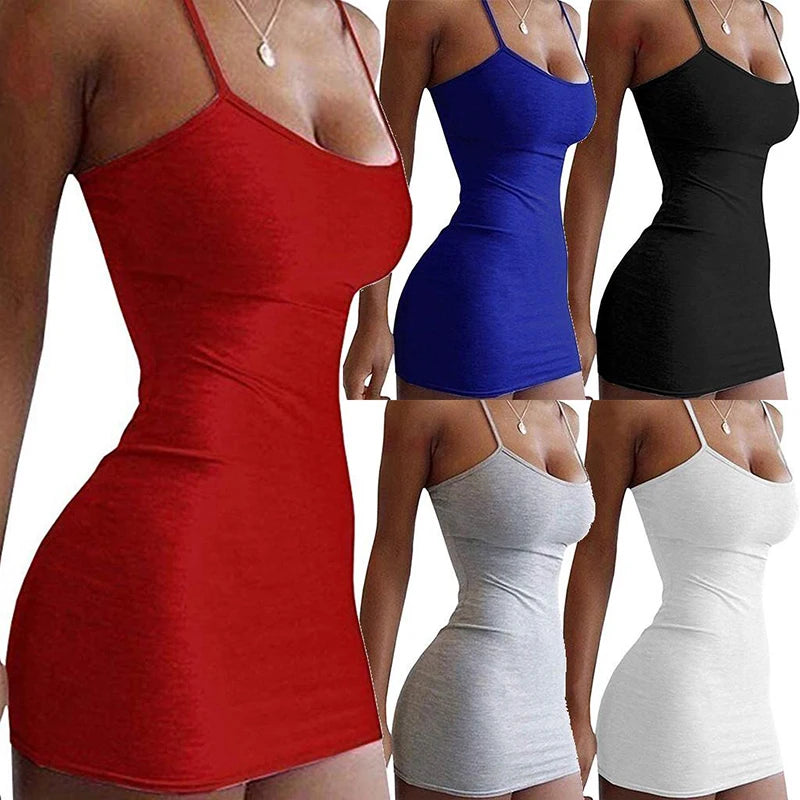 Sexy Short Dress Nightclub Dress for Women Tight-Fitting Wrap Hip Over-The-Knee Sleeveless Dresses Summer Street Bodycon Dress
