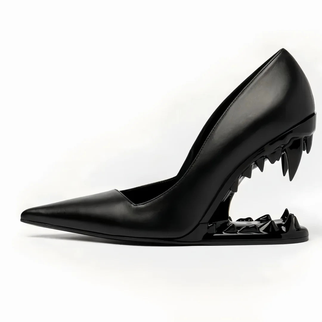 Spring Fashion Show, Teeth Shaped Heels, High Heels with Exposed Toes, Sloping Heels, Round Toe Fashion Women's Shoes