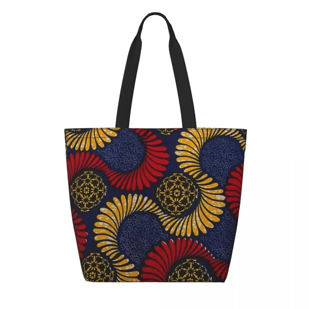 African Ankara Prints Grocery Shopping Tote Bags Women Geometric Ethnic Art Canvas Shoulder Shopper Bags Big Capacity Handbag