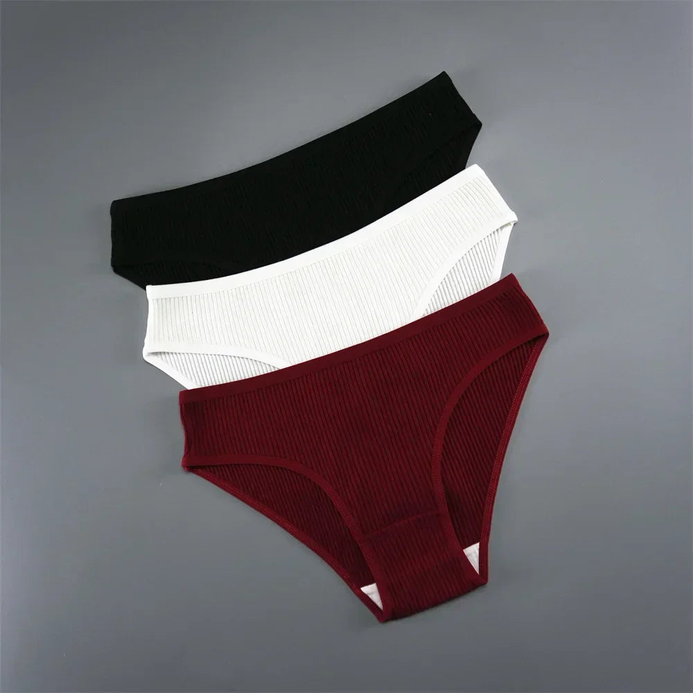 UNWE 3PCS/Pack Ribbed Cotton Seamless Panties for Women Briefs Pack Comfortable Ladies Underwear Sets