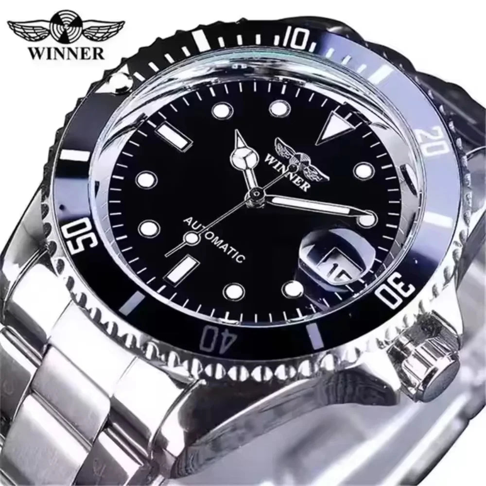 Classic Mechanical Watches Luxury Brand Business Automatic Watch for Men Rotatable Bezel Luminous Dial Steel Strap Clock