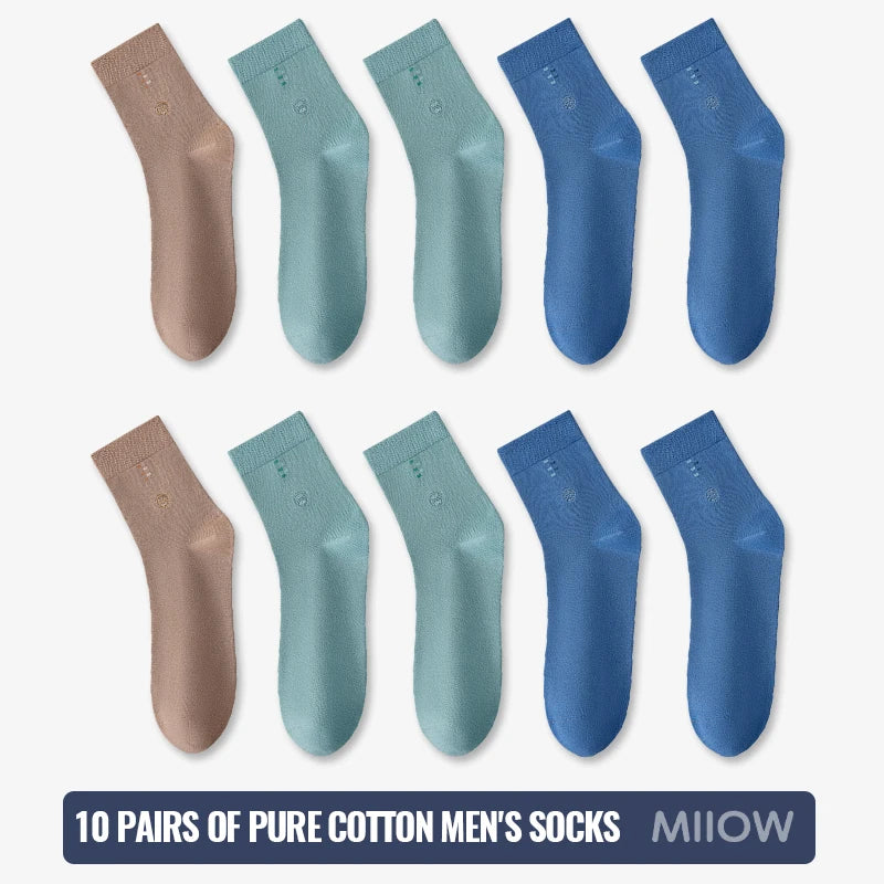 MiiOW 100% Pure Cotton Socks Men Business Dress Long Sock Black White Antibacterial Anti Odor Crew Socks Breathable Sport Sock