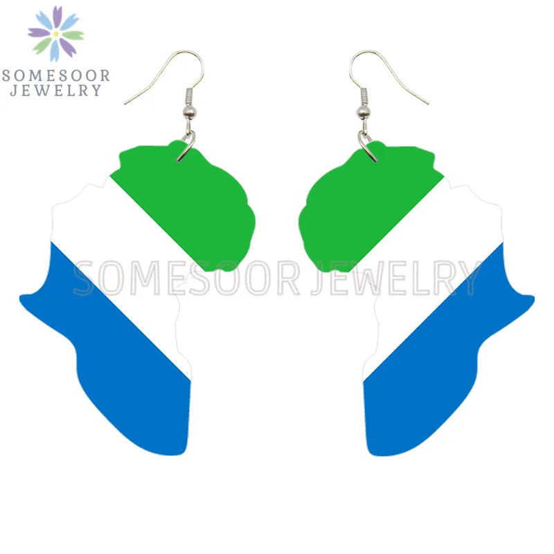 SOMESOOR Afro Countries National Flags Print Africa Map Wooden Drop Earrings Pendant For Women African Mainland Dangle Jewelry