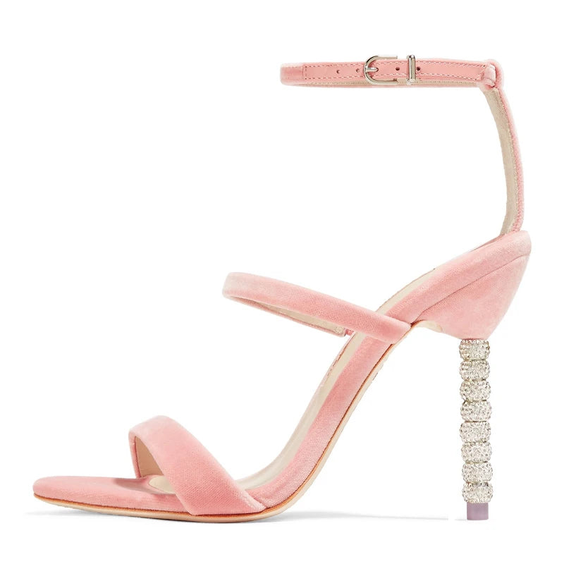 Red Silk Thin Straps Silver Frosting Beads Heels Sandals Wedding High Heels Cutout Open Toe Metal Beading Heels Banquet Shoes