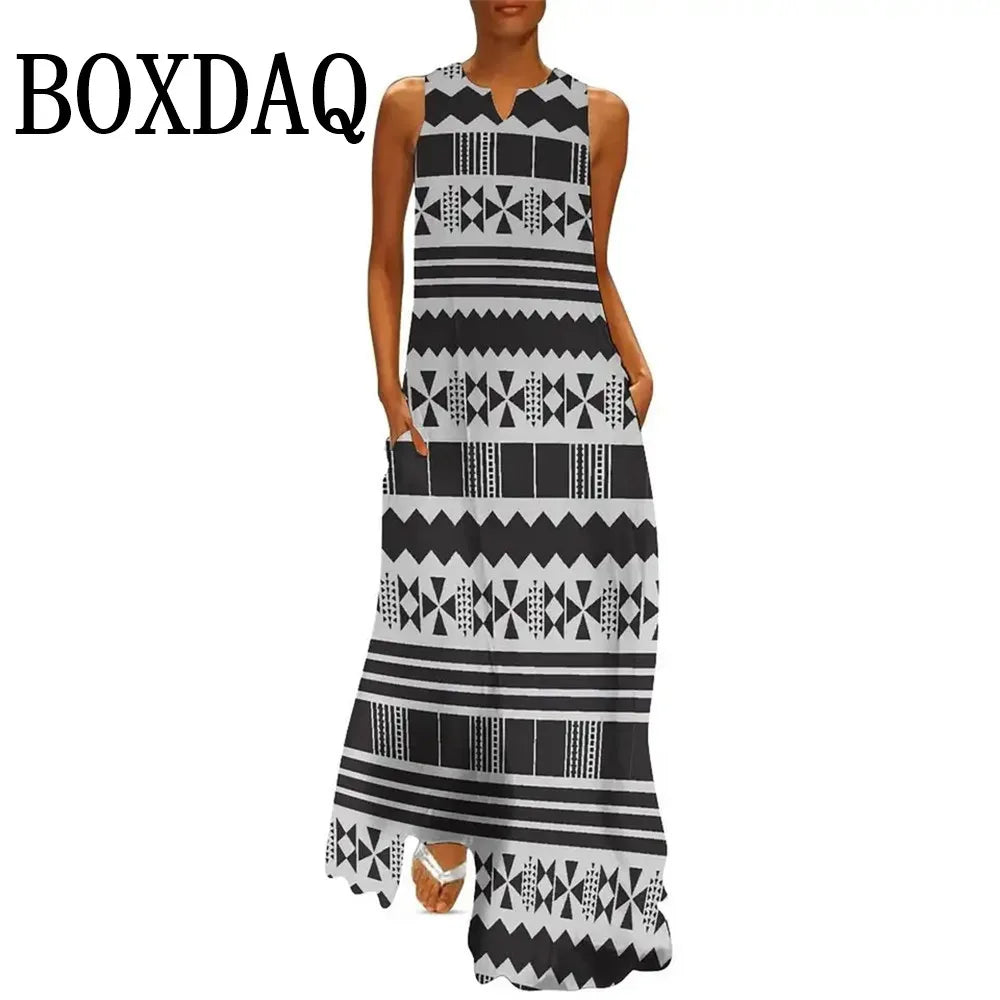 African Ethnic 3D Print Dress Summer Women Street Style Casual Sleeveless Long Dresses Women Loose Sundress Vintage Maxi Dresses
