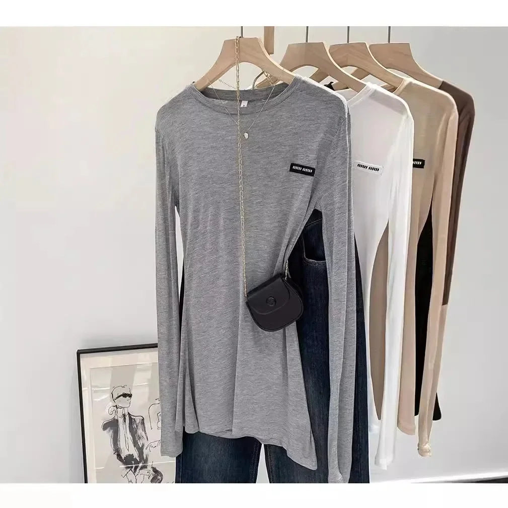 Laceleather Women's Long Sleeve T-Shirt Light Thin Sun Protection Base Layer Shirt Early Autumn New Style Label Attached