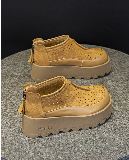 Fujin 6CM Suede Cow Genuine Leather Moccasins Women Platform Wedge Flats Women Shoes Ankle Booties Females ZIP Pumps Shoes