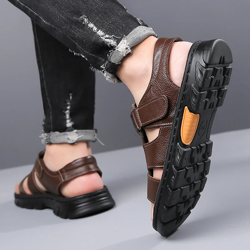 Men's Sandals Adjustable Solid Color Shoes Summer Casual Comfort with Durable Rubber Sole, Breathable PU for Outdoor Walking
