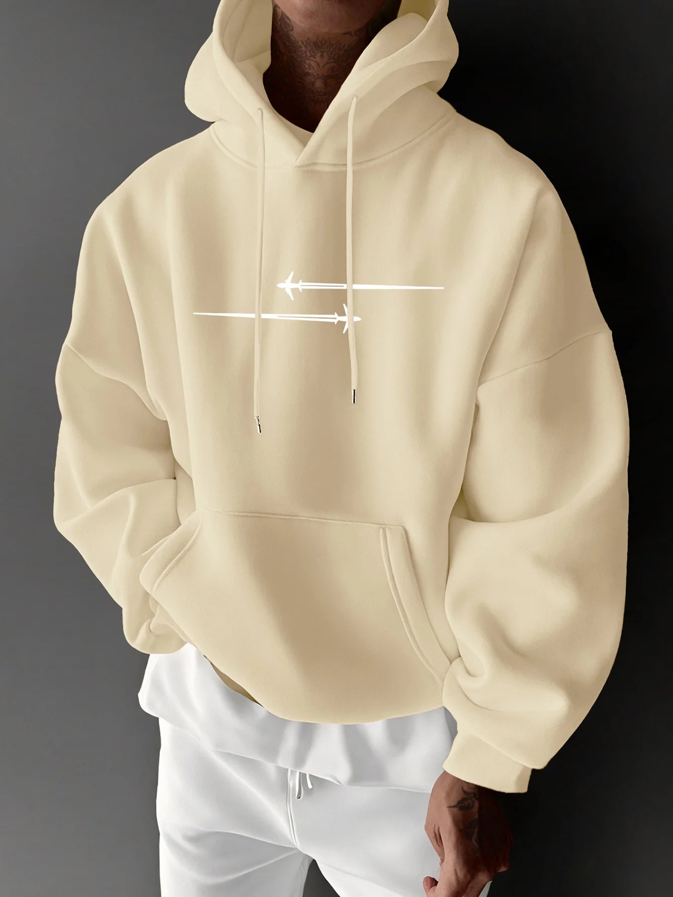 Men's top men's long sleeved round neck loose plus size autumn and winter hooded sweatshirt T-shirt top BAZAARHUBO