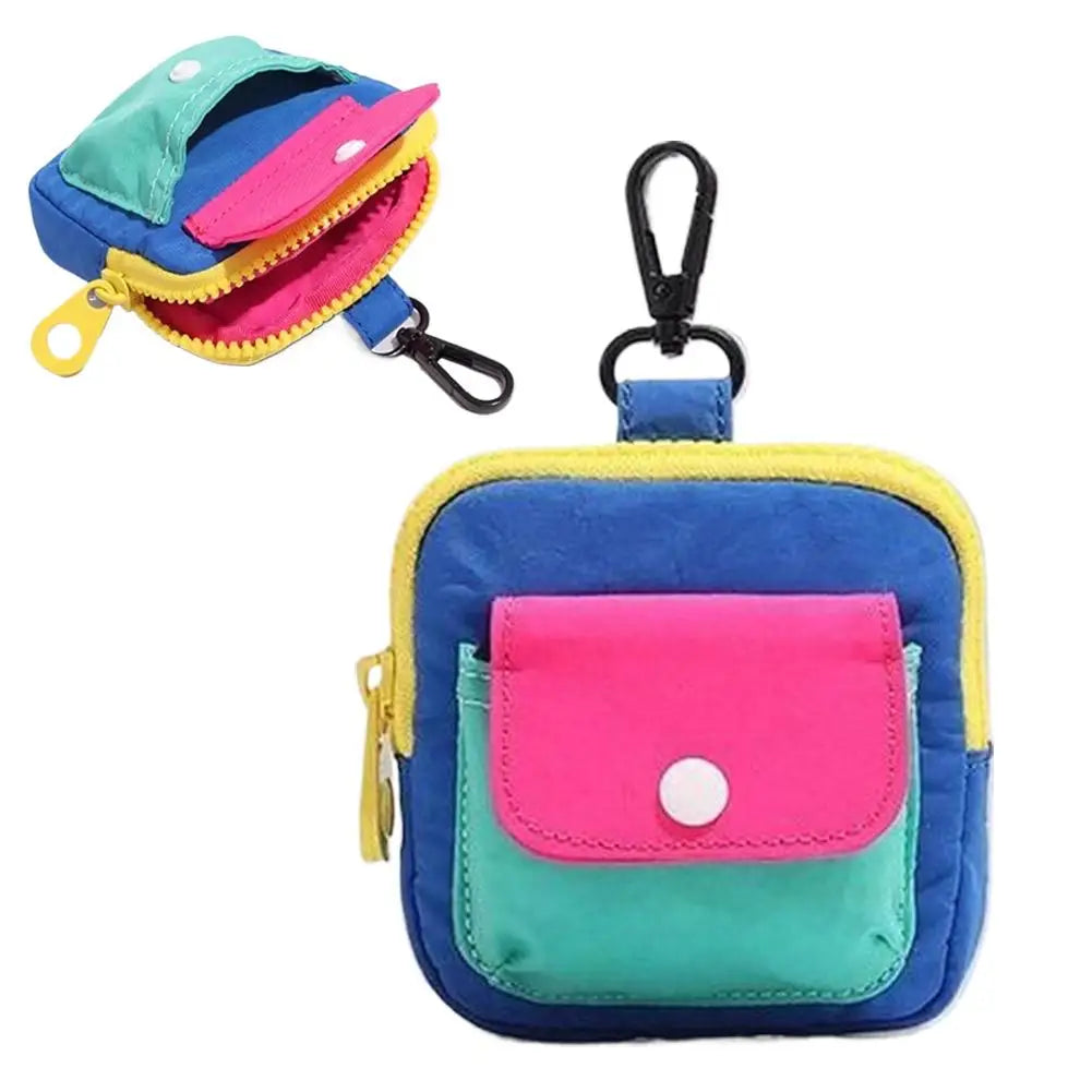 Dopamine Color Mini Wallet Keychain Coin Purse Mini Zipper Earphone Bag Cute Backpack Accessory Pendant Gift for Women