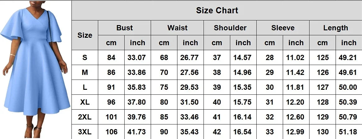 African Elegant A-line Midi Dress For Women Summer Fashion Casual Robe Femmes New Flare Sleeve Club Party Sexy Dresses Vestidos