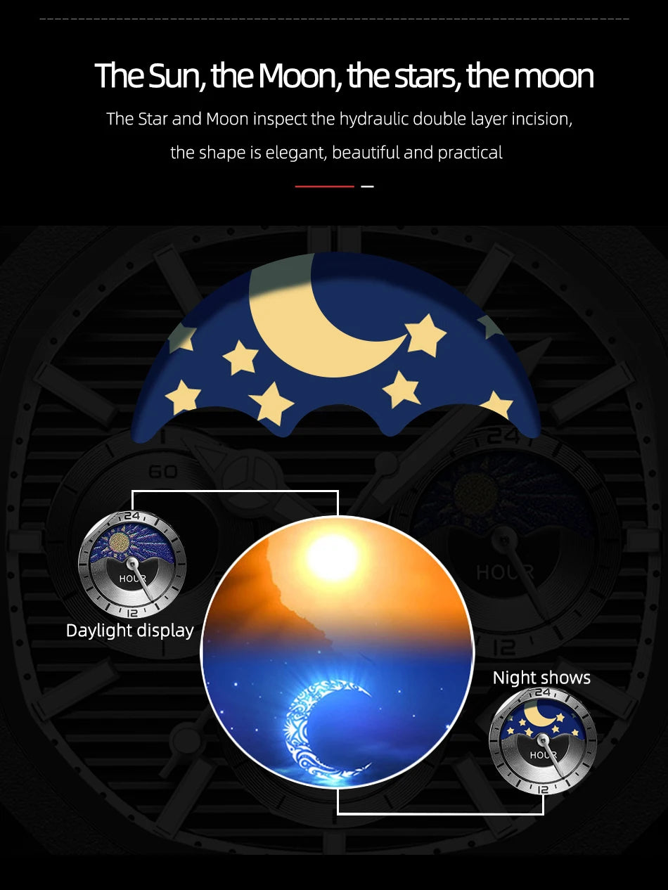 CHENXI Fashion Luxury Men's Watches Stainless Steel Quartz Movement Waterproof Calendar Moon Phase Chronograph Watch for Men