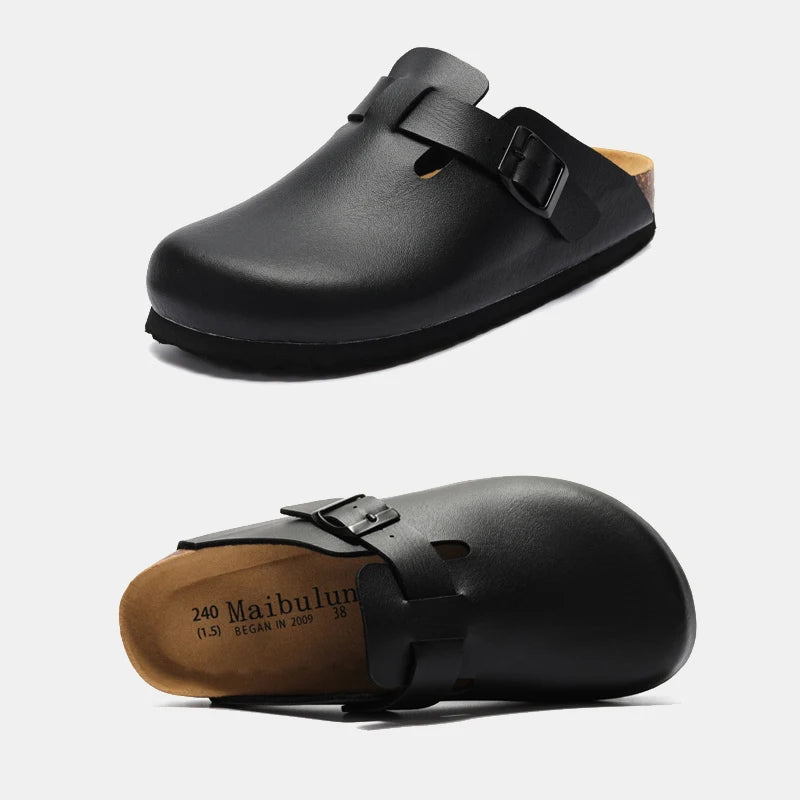 Slippers Buckle 2024 Leather Brand Fashion Unisex Comfortable Outdoor Women Slipper #MT306